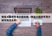 微信小程序开发介绍文档（微信小程序开发介绍文档怎么弄）